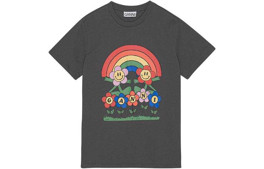 GANNI T Shirts Women's Volcanic Ash Crew Neck Moderate Straight Fit
