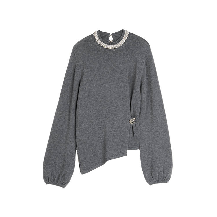 ELLE Sweaters Women's Dark Gray Crew Neck Moderate Irregular