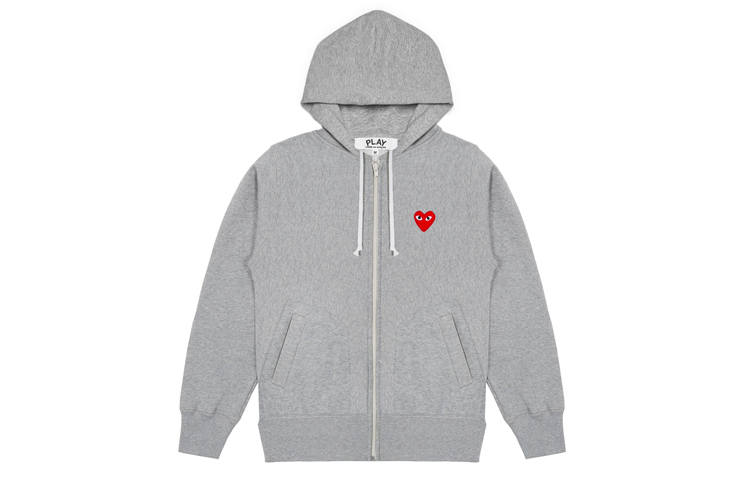 CDG Play Comme Des Garcons Play Red Multi Heart Zip Up Hoodie Grey