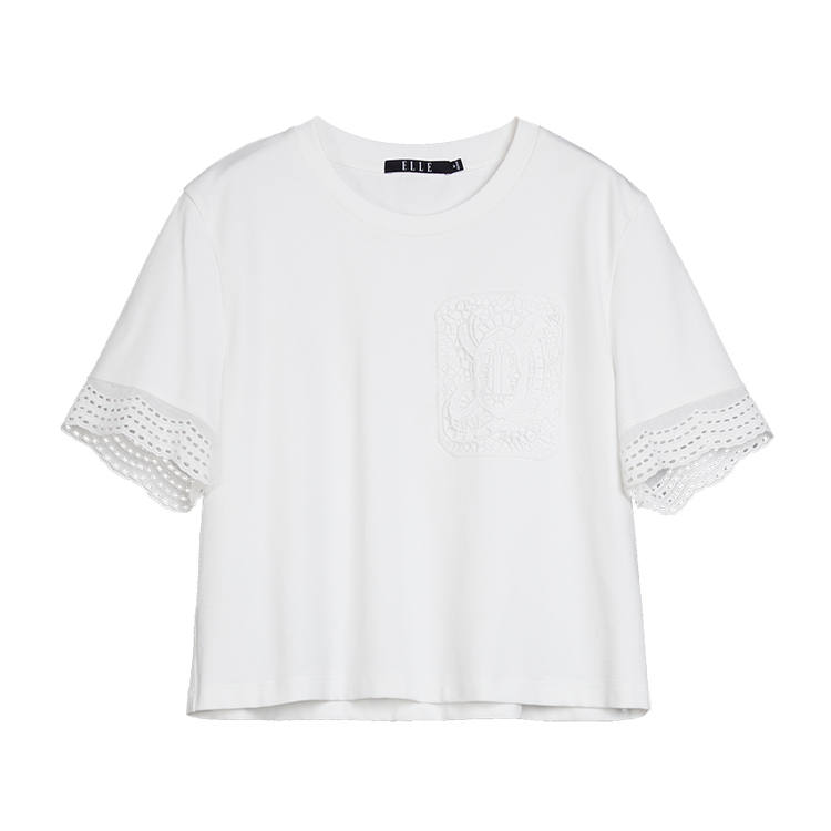 ELLE T Shirts Women's White Crew Neck Moderate Straight Fit