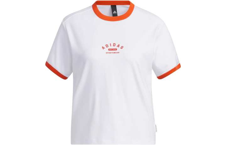Adidas Adidas T Shirts Women's White Old Red Crew Neck Moderate Straight Fit