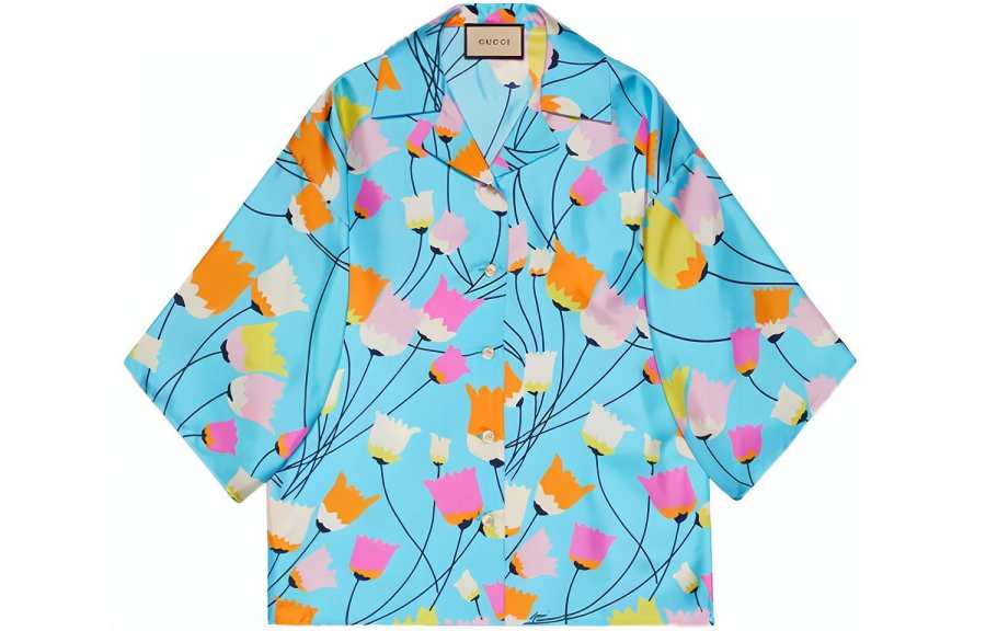GUCCI Shirts Women's Blue Cuban Collar Moderate Other