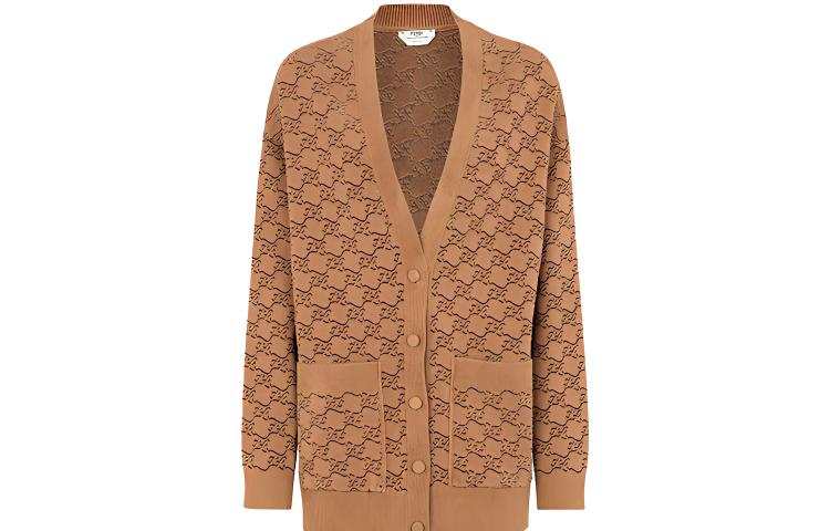 FENDI Knitwear Women's Brown V Neck Moderate Cardigan