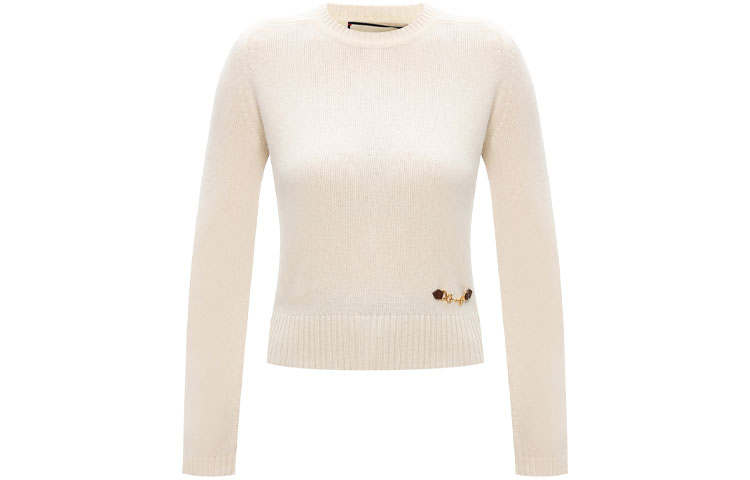 GUCCI Cashmere Sweaters Women's Ecru Crew Neck Moderate