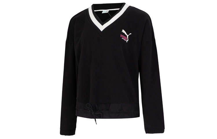 PUMA Sweatshirts Women's Black V Neck Moderate Other