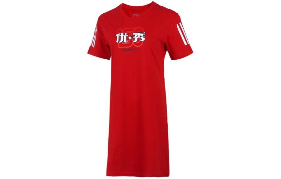 Adidas Neo T Shirts Women's Red Crew Neck Moderate Straight Fit