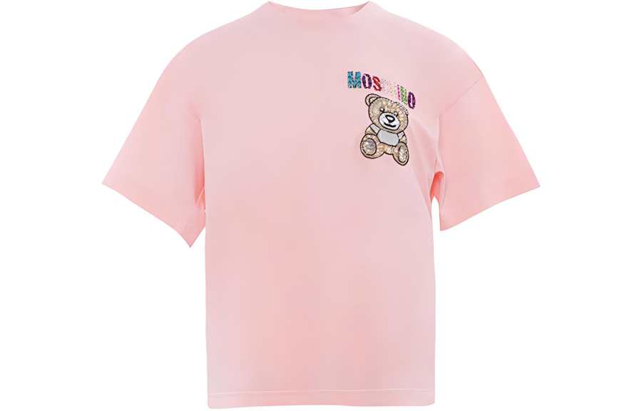 MOSCHINO T Shirts Women's Pink Crew Neck Moderate Straight Fit