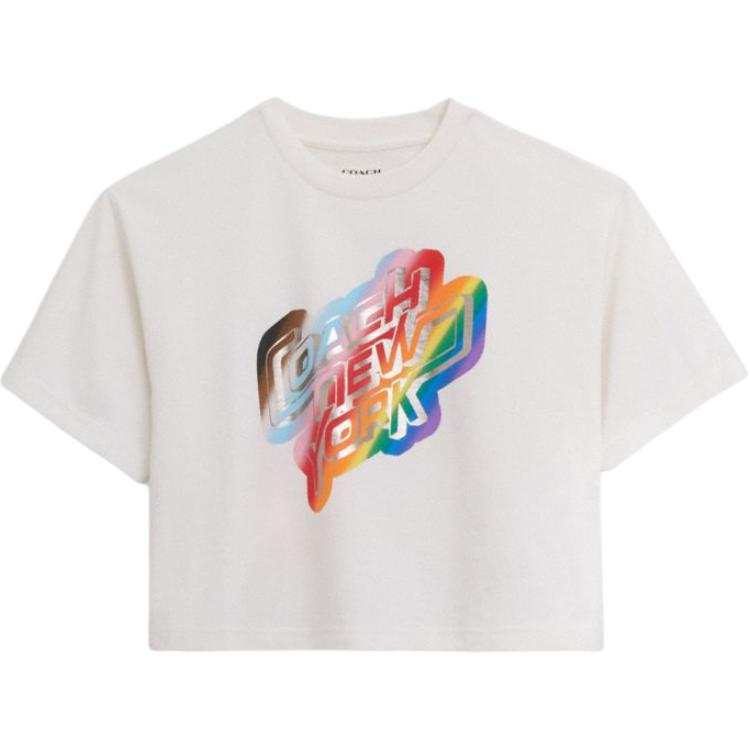 COACH T Shirts Women's White Crew Neck Moderate Straight Fit
