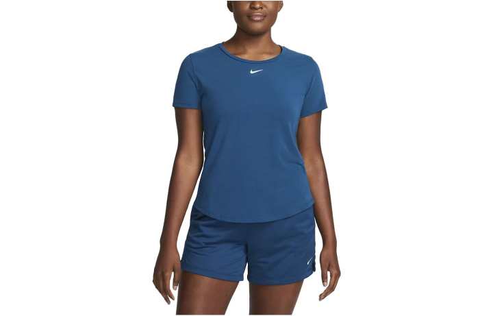 Nike Nike T Shirts Women's Violet Blue Crew Neck Moderate Straight Fit