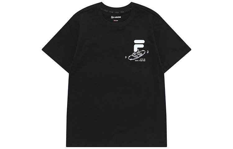 FILA FUSION Trendy Brand Street Collection T Shirts Women's Pitch Black Crew Neck Moderate Straight Fit