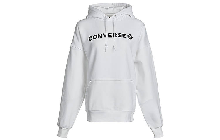 Converse Converse, Solid Color Classic Logo Athleisure Fleece Lined Hooded Pullover Sweatshirt Women's White