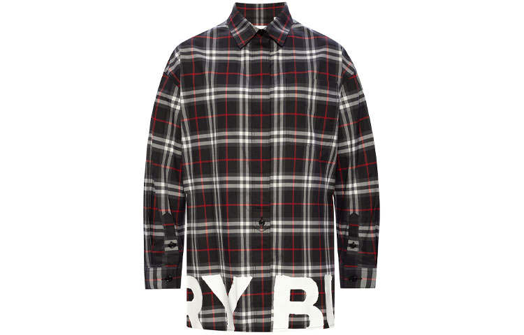 Burberry Shirts Women's Red Plaid Lapel Moderate Shirt
