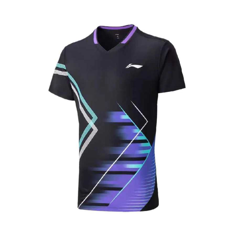Li-Ning Li Ning T Shirts Women's Black V Neck Moderate Straight Fit