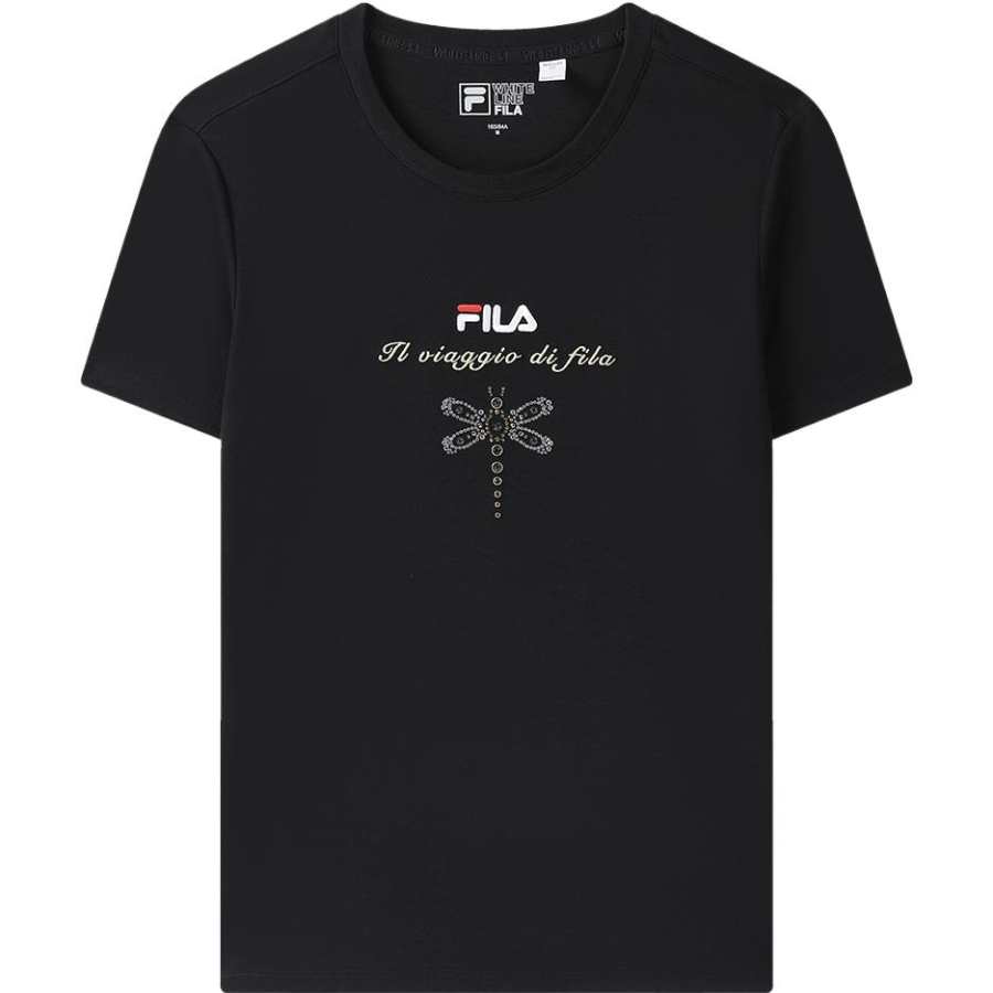 FILA T Shirts Women's Jet Black Crew Neck Moderate Straight Fit