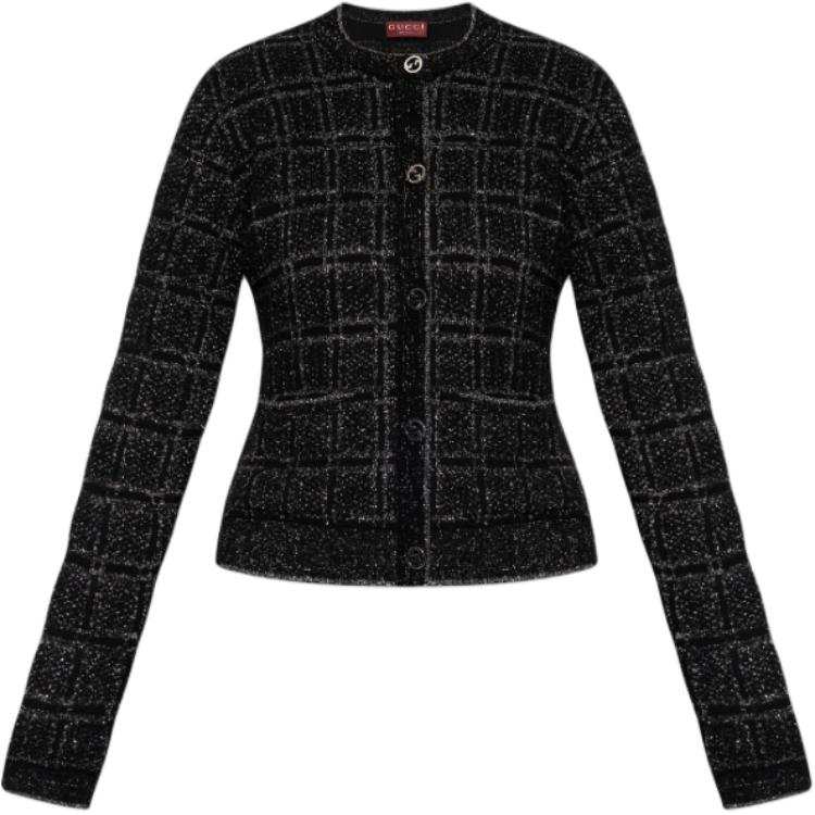 GUCCI Lamé Check Jacquard Cardigan