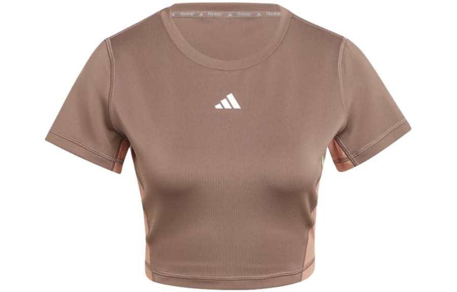 Adidas Adidas T Shirts Women's Brown Crew Neck Moderate Straight Fit