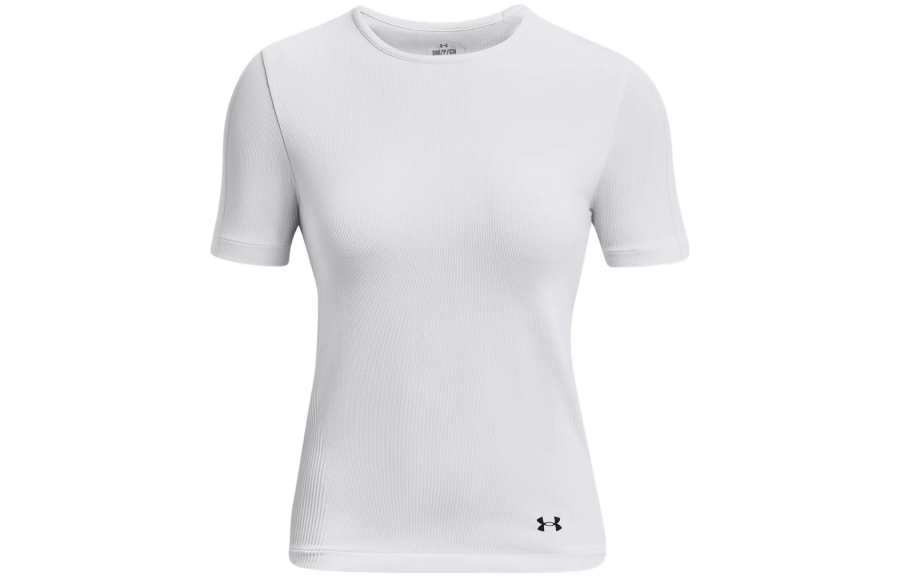 Under Armour RUSH T Shirts Women's White Crew Neck Moderate Straight Fit