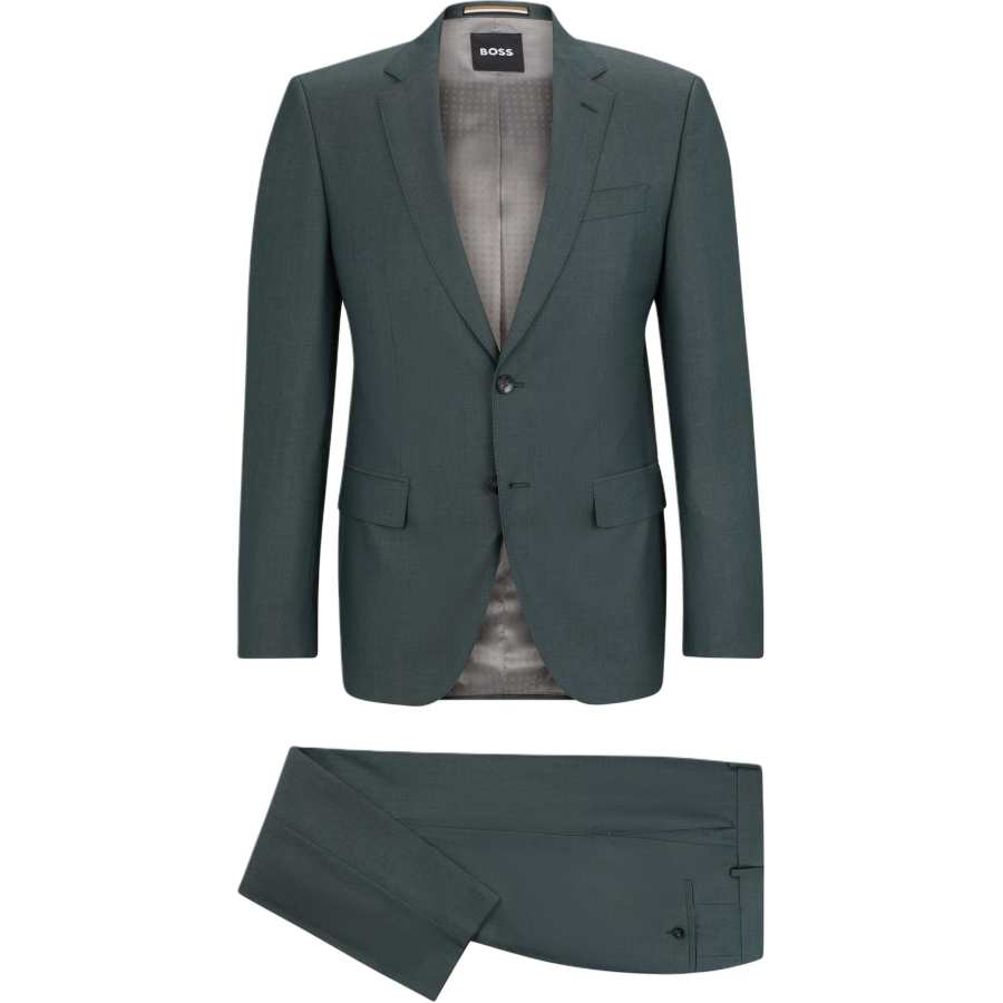 HUGO BOSS Slim Fit Suit In Herringbone Virgin Wool Business Suit Men's Dark Green