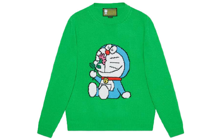 GUCCI X Doraemon Knitwear Women's Green Crew Neck Moderate Base Layer