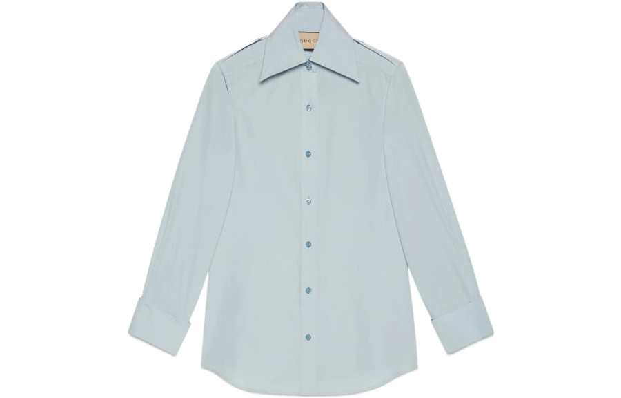 GUCCI Fine Cotton Poplin Shirt Blue