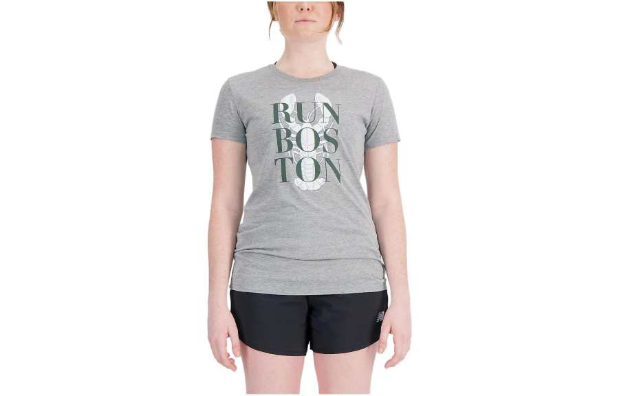New Balance New Balance T Shirts Women's Gray Crew Neck Moderate Straight Fit