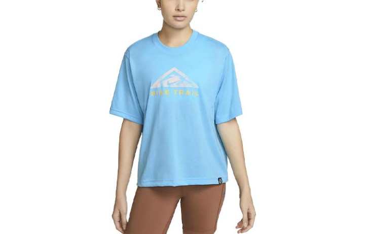 Nike Nike T Shirts Women's Sky Blue Crew Neck Moderate Straight Fit
