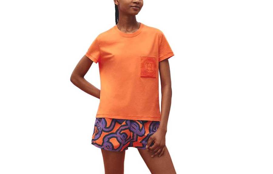 HERMES T Shirts Women's Orange Crew Neck Moderate