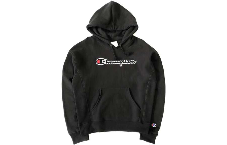 Champion RW Collection, Vintage Champion Flock Script Letter Thickened And Fleece Lined Hooded Pullover Sweatshirt