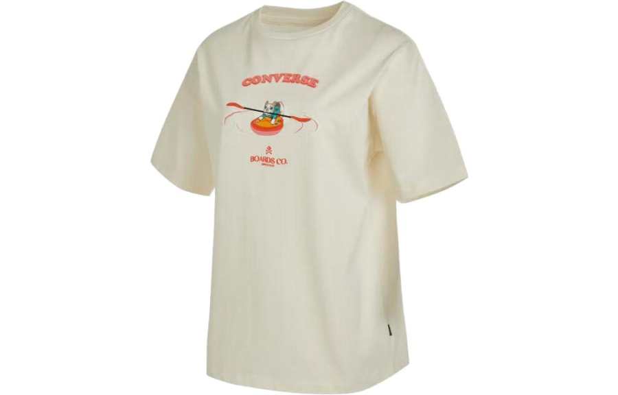 Converse T Shirts Women's Beige Crew Neck Moderate Straight Fit
