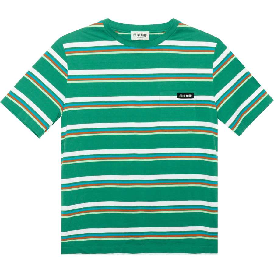 MIU MIU SS24 Drop Shoulder Sleeve T Shirt Women's Green