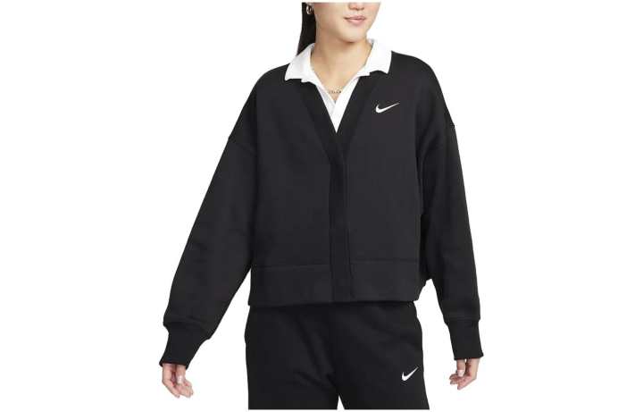 Nike Nike Knitwear Women's Black V Neck Thickened And Fleece Lined Cardigan