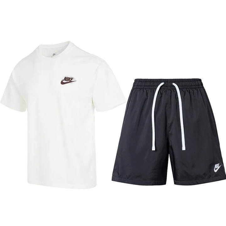 Nike Nike Casual Sportswear Unisex Set White Top+Black Shorts Crew Neck Moderate