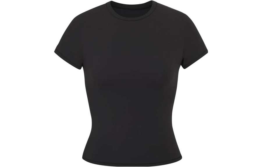 Skims T Shirts Women's Onyx Crew Neck Moderate Straight Fit