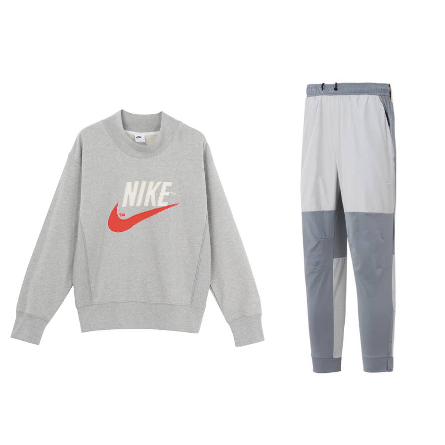 Nike Nike Casual Sportswear Men's Set Light Gray Top+Dark Gray Pants Crew Neck Moderate