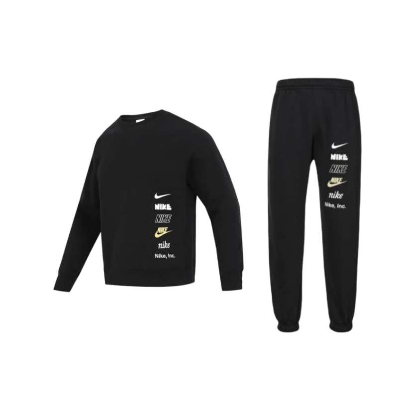 Nike Nike Club Letter Logo Fleece Crew Neck Pullover Top Fleece Lined Thermal Casual Knitted Fabric Sports Pants