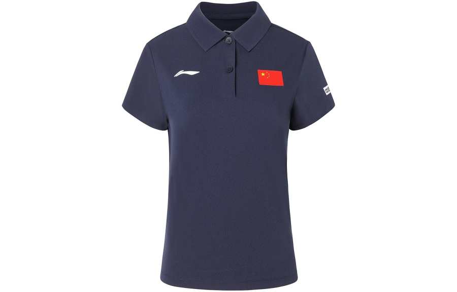 Li-Ning Li Ning Polo Shirts Women's Blue Polo Collar Moderate Straight Fit
