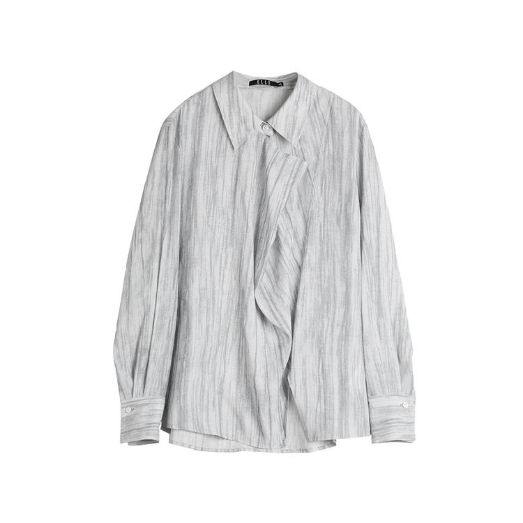 ELLE Shirts Women's Light Gray Lapel Moderate Shirt