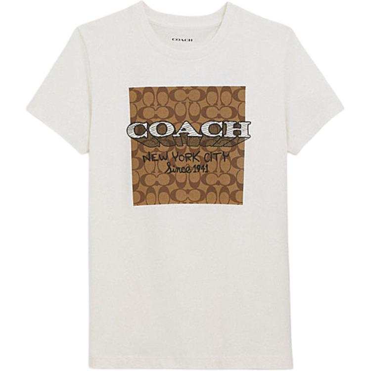 COACH T Shirts Women's White Crew Neck Moderate Straight Fit