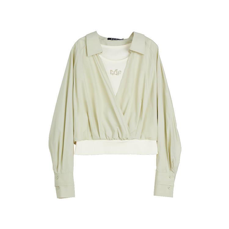 ELLE Shirts Women's Light Green Lapel Moderate Shirt