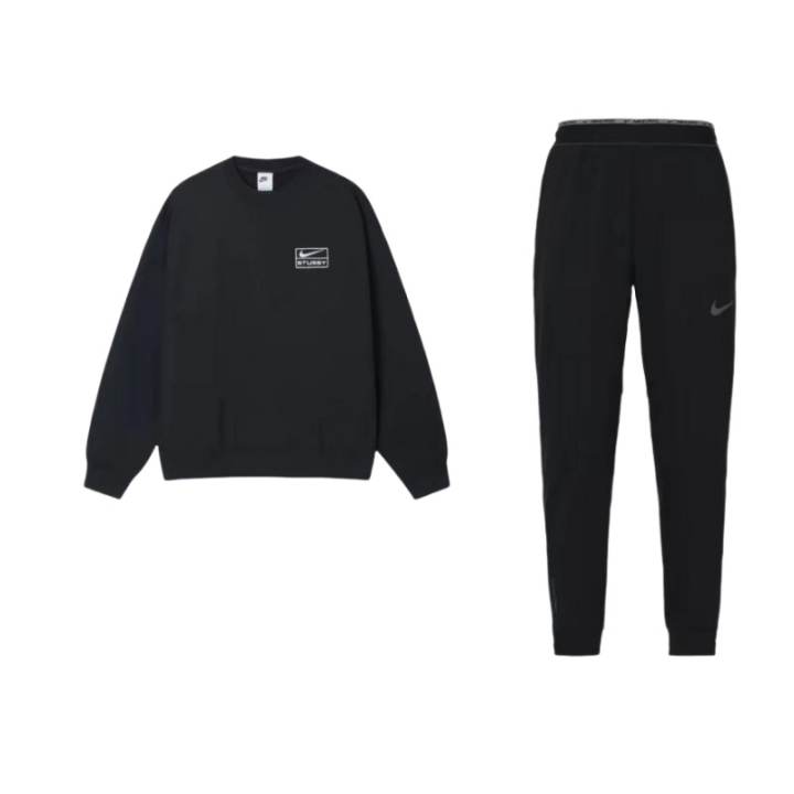 Nike Nike x Stussy Logo Print Crew Neck Long Sleeved Fleece Lined Knitted Fabric Elastic Cuff Pants Sweatshirt Set Men's
