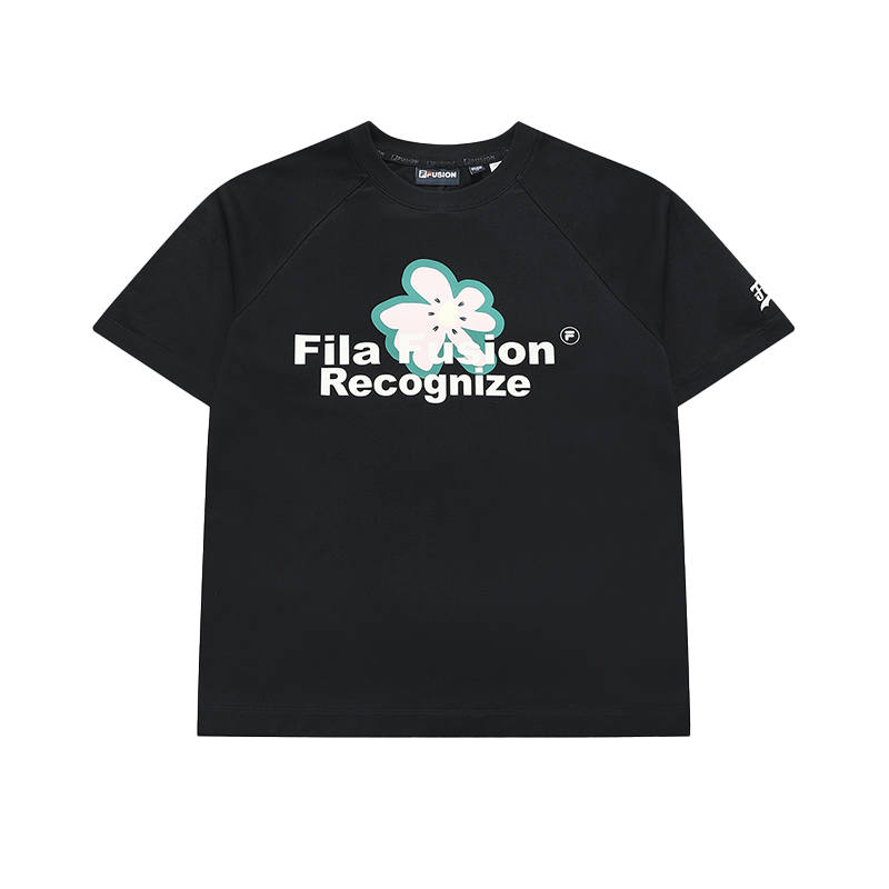 FILA FUSION T Shirts Women's Black Crew Neck Moderate Straight Fit