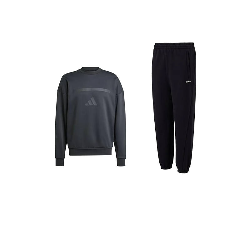 Adidas Adidas Comfortable Crew Neck Casual Sports Long Sleeved Top Fleece Lined Thermal Versatile Elastic Cuff Pants