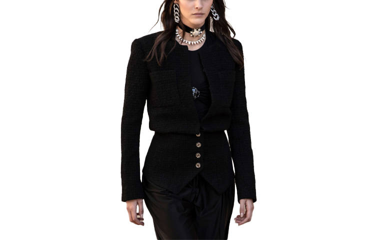 CHANEL Jackets Women's Black Crew Neck Moderate Other