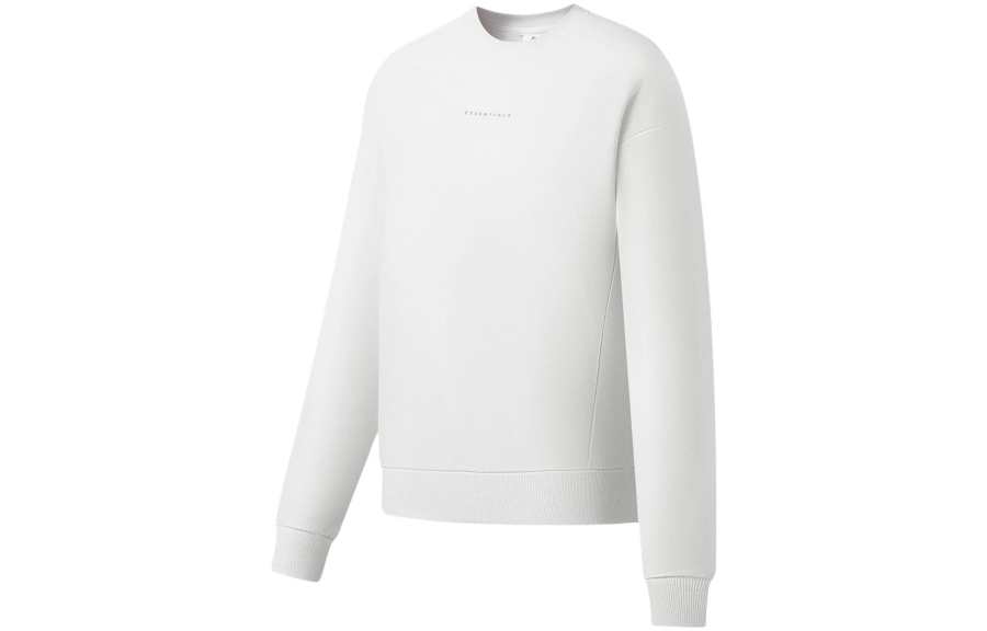 Li-Ning Li Ning Fitness Series Solid Color Crew Neck Pullover With Letter Embroidery And Fleece Lining Sweatshirt Women's White