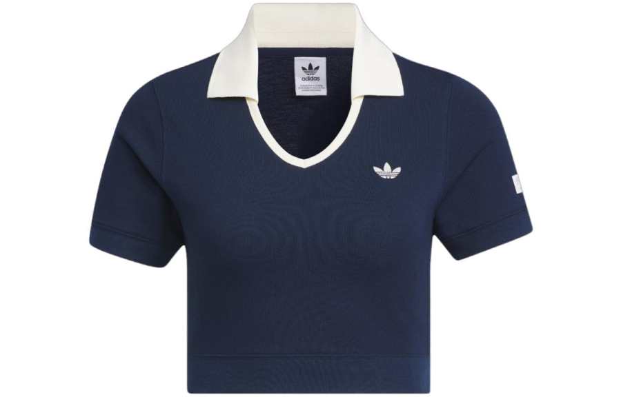 Adidas Originals WX Polo Shirts Women's Blue V Neck Moderate Straight Fit