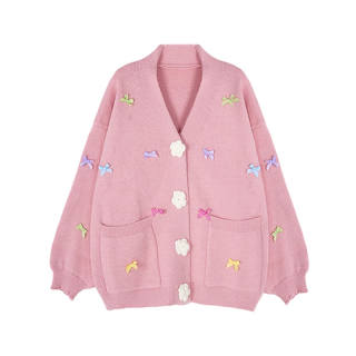 JUFU Knitwear Women's V Neck Moderate Cardigan