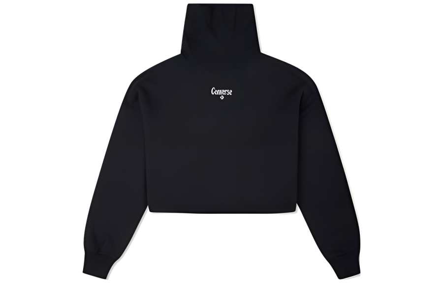 Converse Color Block Letter Thickened And Fleece Lined Stand Collar Pullover Sweatshirt Women's Black