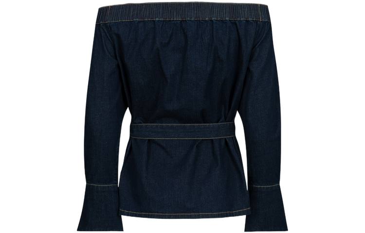 EVISU T Shirts Women's Denim Blue Boat Neck Moderate Denim
