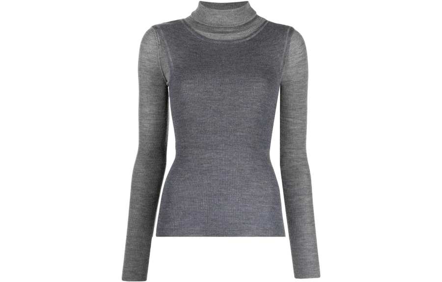 R13 layered roll-neck ribbed top