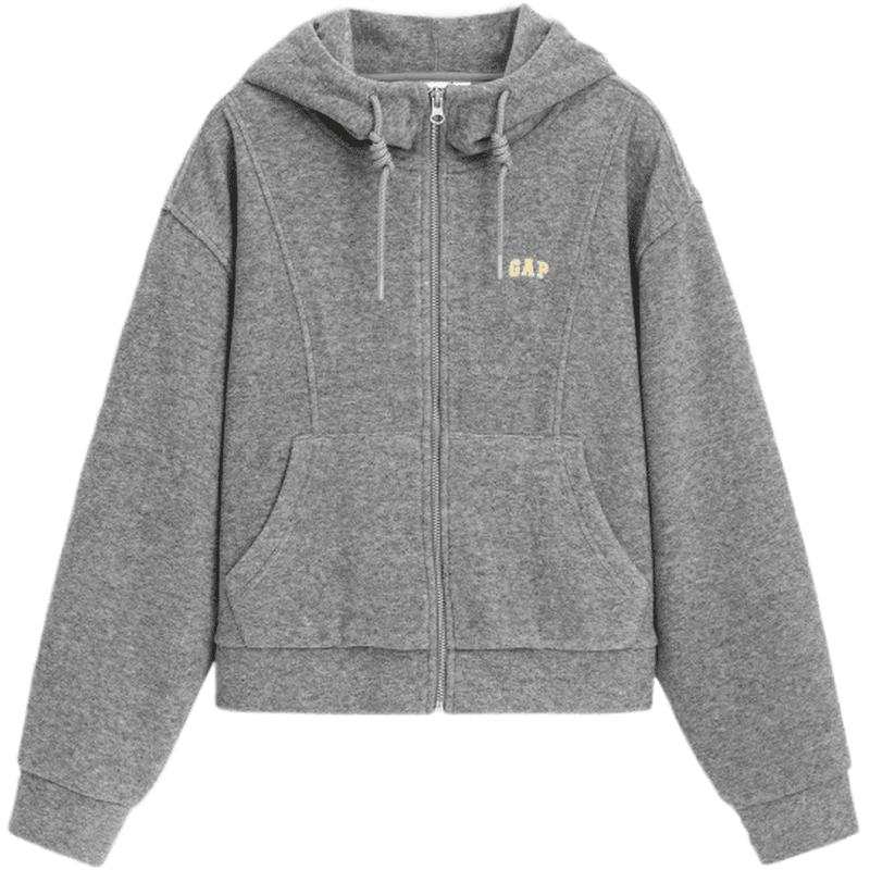 GAP Fall Winter Embroidery Logo Velvet Lined Drawstring Stand Up Collar Hooded Coat Sweatshirt Women's